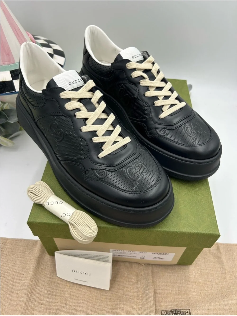 Men’s Gucci GG embossed leather sneakers size 11 fits 11.5 US made in Italy
